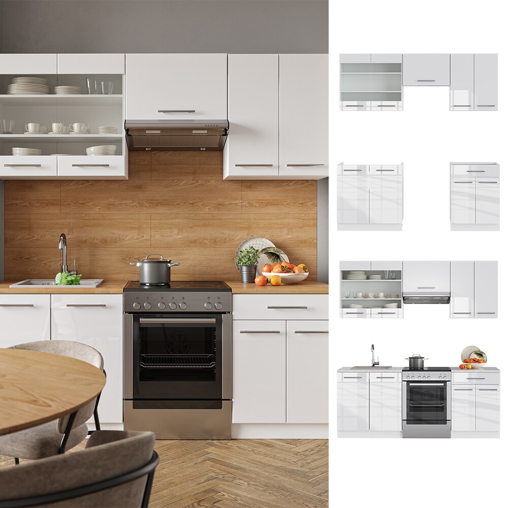 Vicco K&uuml;chenzeile K&uuml;chenblock Einbauk&uuml;che 200cm Fame-Line Hochglanz Fronten - Bild 1