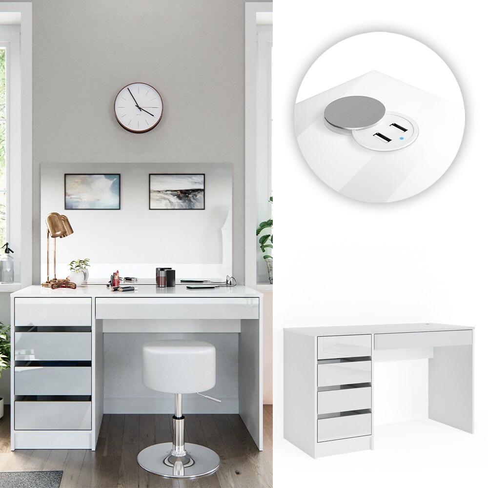 Vicco Schminktisch Frisiertisch Frisierkommode Sherry Wei&szlig; Schubladen USB - Bild 1