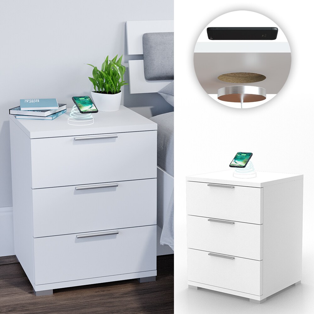 Vicco Nachtschrank Florenz Schublade Kommode Wei&szlig; mit QI Ladestation kabellos - Bild 1