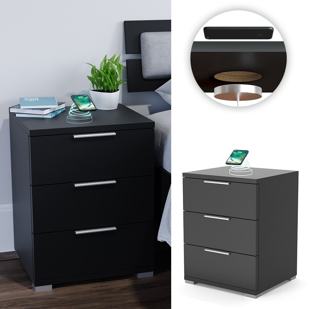 Vicco Nachtschrank Florenz Schublade Kommode Schwarz mit QI Ladestation kabellos - Bild 1