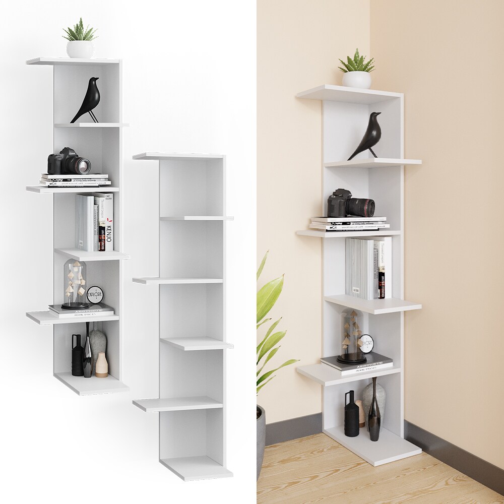 Vicco B&uuml;cherregal Standregal Eckregal Tera wei&szlig; 6 Etagen Wandregal Nischenregal - Bild 1