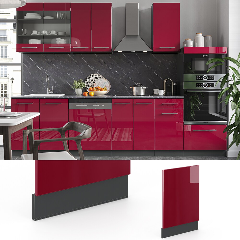 VICCO Geschirrspülerfront 45 cm Bordeaux Hochglanz Küchenschrank Blende Küchenzeile Fame-Line