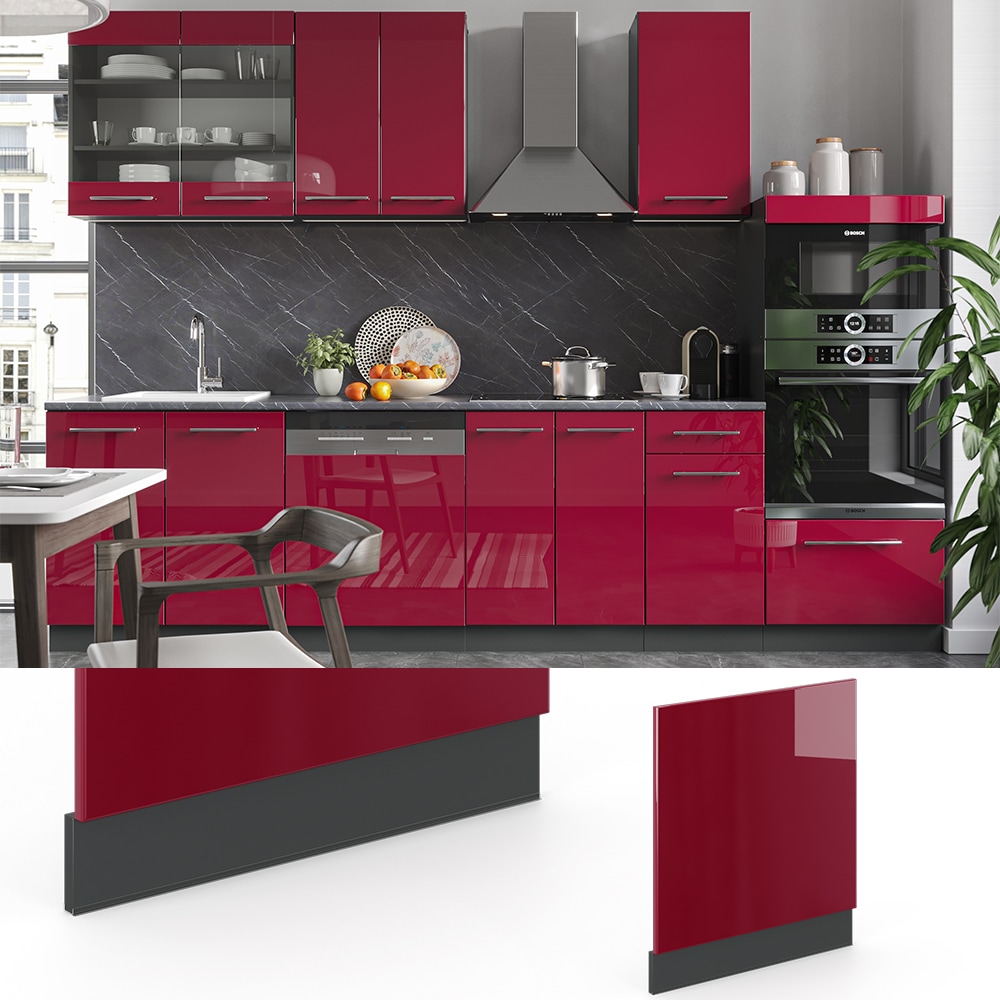 VICCO Geschirrsp&uuml;lerfront 60 cm Bordeaux Hochglanz K&uuml;chenschrank Blende K&uuml;chenzeile Fame-Line - Bild 1