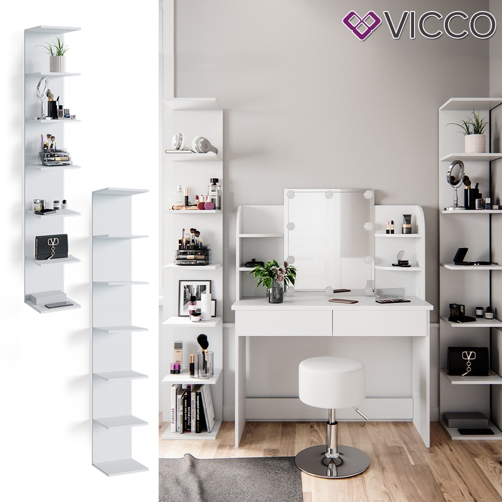 Vicco Wandregal Standregal B&uuml;cherregal Paolo 2er Set Wei&szlig; 7 Ablagen Schminktisch - Bild 1