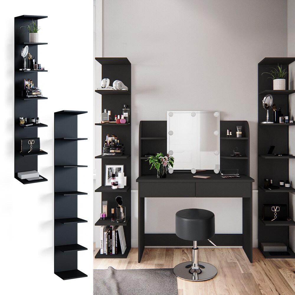 Vicco Wandregal Standregal Bücherregal Paolo 2er Set Schwarz 7 Ablagen Schminktisch