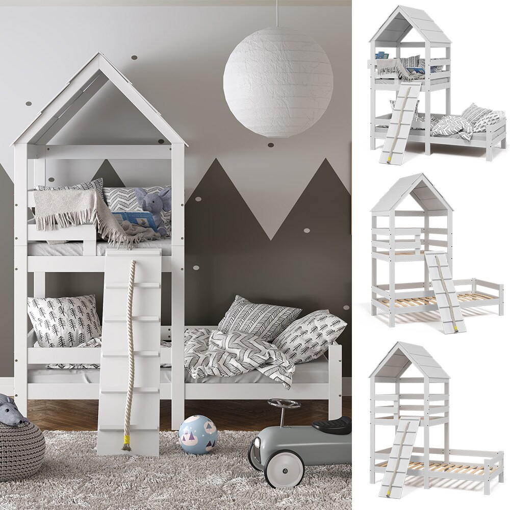 VitaliSpa Kinderbett Teddy 90x200cm Spielturm Bett Spielbett Jugendbett Hausbett Wei&szlig; - Bild 1