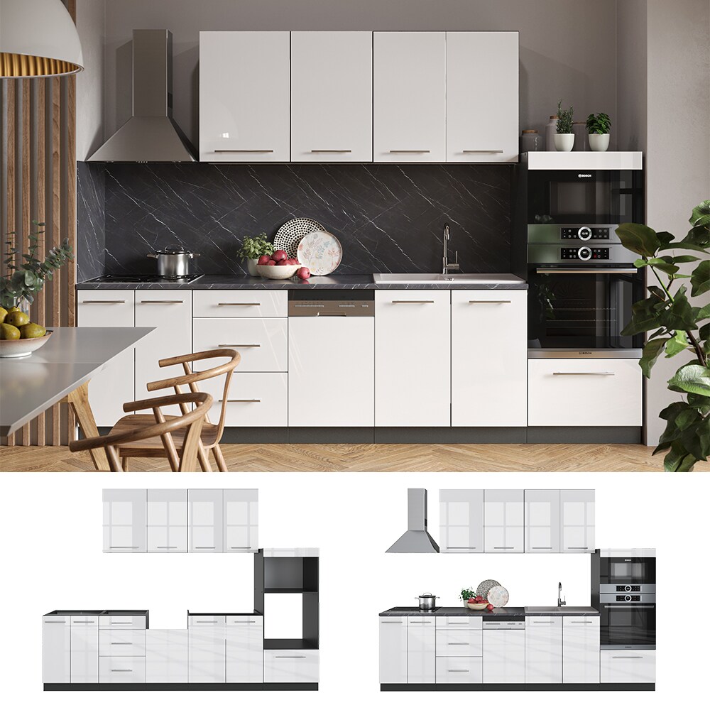 Vicco K&uuml;che FAME-LINE K&uuml;chenzeile Einbauk&uuml;che 295 cm Wei&szlig; Hochglanz - Bild 1