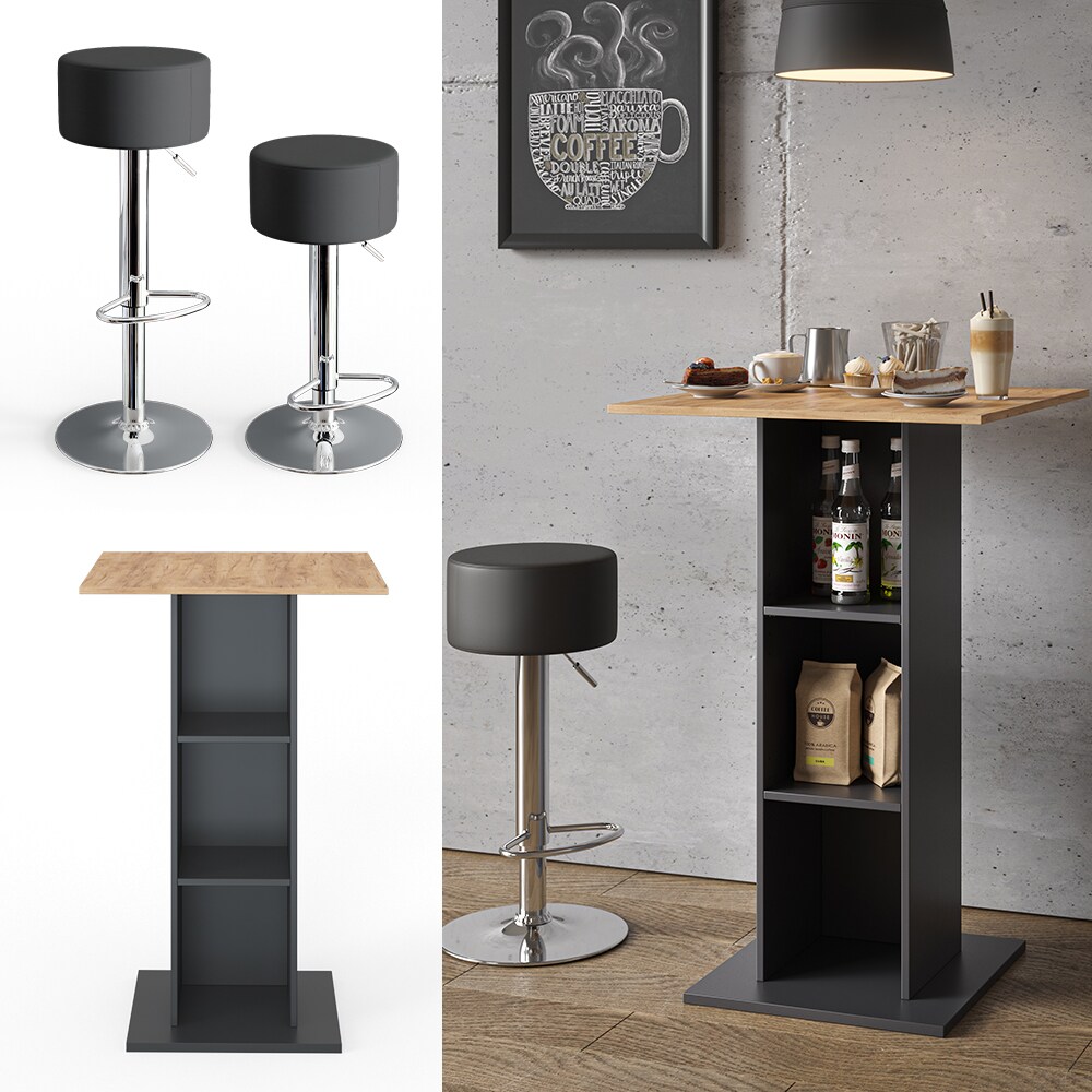 Vicco Bartisch Bistrotisch Küchentisch Rodeo 70x70cm 2 Barhocker 3 Regalfächer