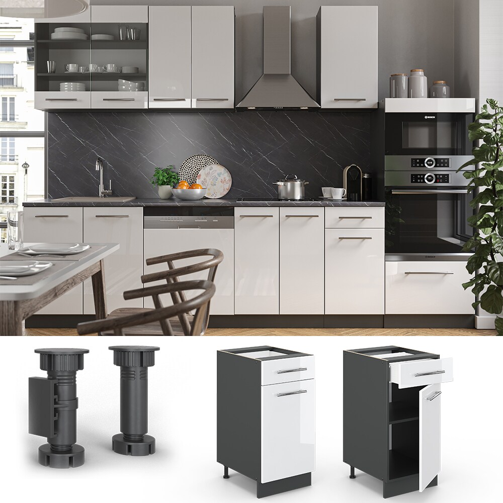 VICCO Schubunterschrank 40 cm Weiß Hochglanz Küchenschrank Hängeschrank Küchenzeile Fame-Line