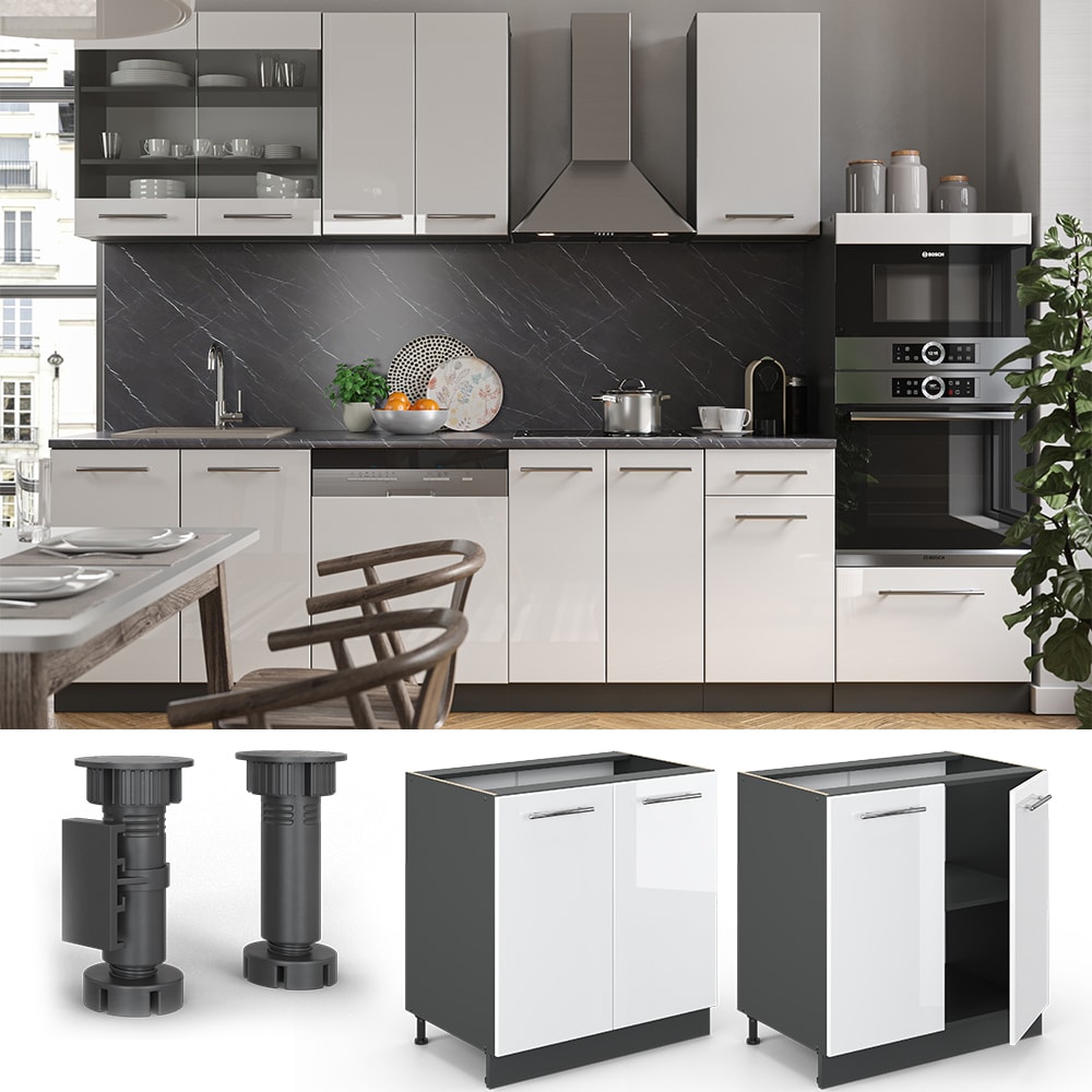 VICCO Unterschrank 80 cm Wei&szlig; Hochglanz K&uuml;chenschrank H&auml;ngeschrank K&uuml;chenzeile Fame-Line - Bild 1