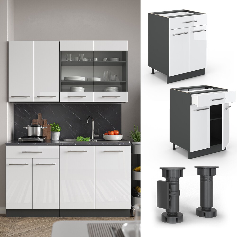 VICCO Schubunterschrank 60 cm Wei&szlig; Hochglanz K&uuml;chenschrank H&auml;ngeschrank K&uuml;chenzeile Fame-Line - Bild 1