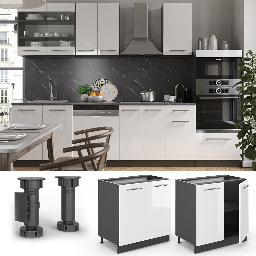 VICCO Spülenunterschrank 80 cm Weiß Hochglanz Küchenschrank Hängeschrank Küchenzeile Fame-Line