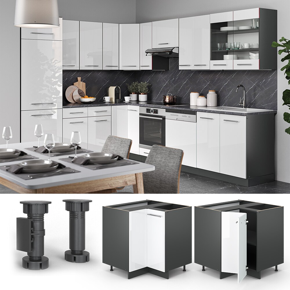 VICCO Eckunterschrank 87 cm Weiß Hochglanz Küchenschrank Hängeschrank Küchenzeile Fame-Line