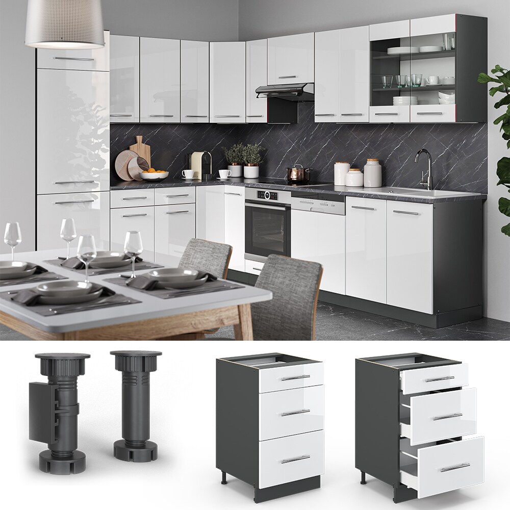 VICCO Schubunterschrank 50 cm Wei&szlig; Hochglanz K&uuml;chenschrank H&auml;ngeschrank K&uuml;chenzeile Fame-Line - Bild 1