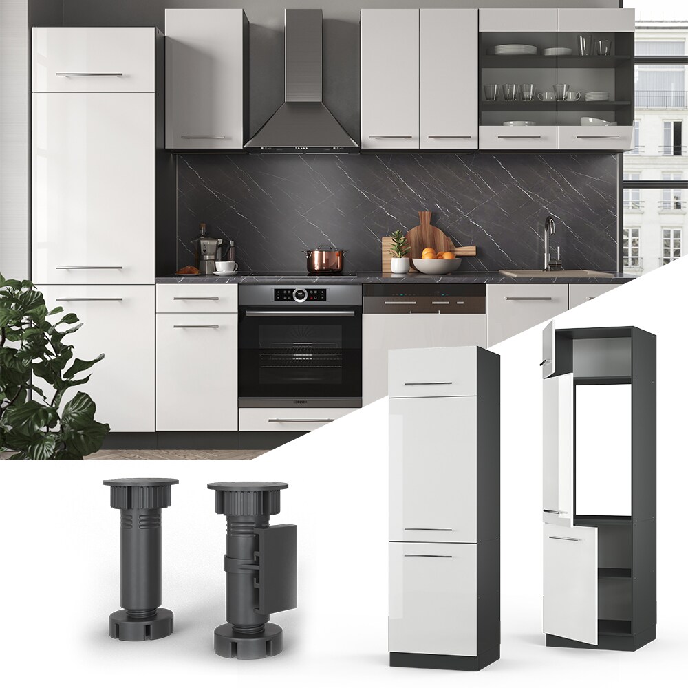 VICCO K&uuml;hlumbauschrank 60 cm Wei&szlig; Hochglanz K&uuml;chenschrank Hochschrank K&uuml;chenzeile Fame-Line - Bild 1