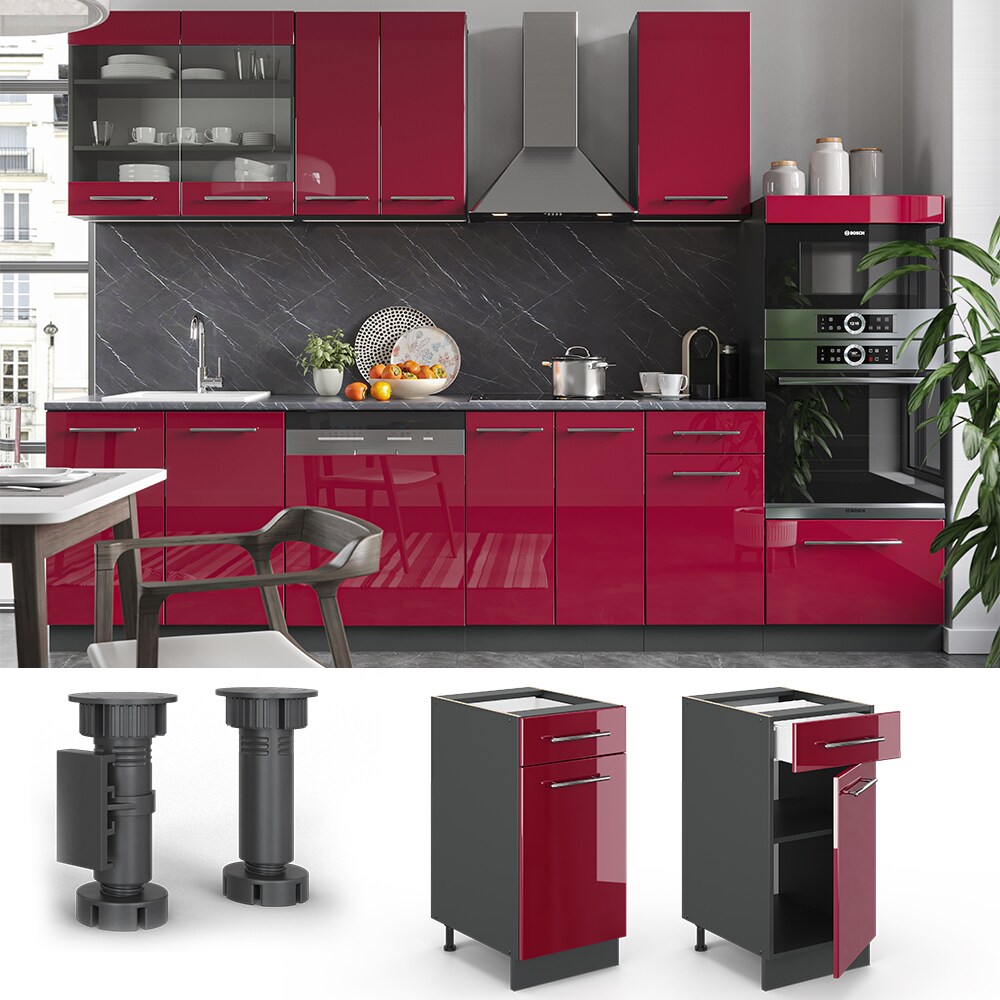 VICCO Schubunterschrank 40cm FAME-LINE - Bordeaux Hochglanz