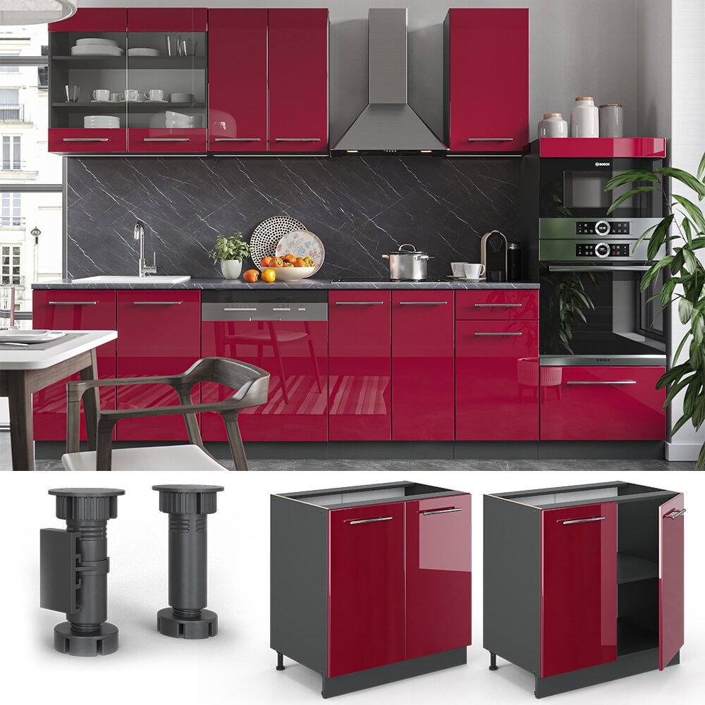 VICCO Spülenunterschrank 80 cm Bordeaux Hochglanz Küchenschrank Hängeschrank Küchenzeile Fame-Line