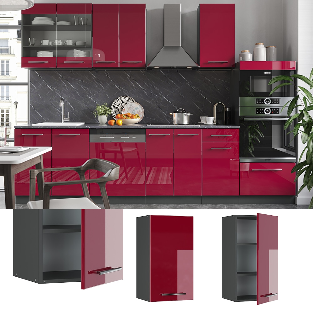 VICCO H&auml;ngeschrank 40 cm Bordeaux Hochglanz K&uuml;chenschrank H&auml;ngeschrank K&uuml;chenzeile Fame-Line - Bild 1