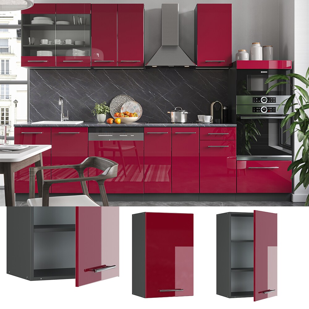 VICCO H&auml;ngeschrank 45 cm Bordeaux Hochglanz K&uuml;chenschrank H&auml;ngeschrank K&uuml;chenzeile Fame-Line - Bild 1