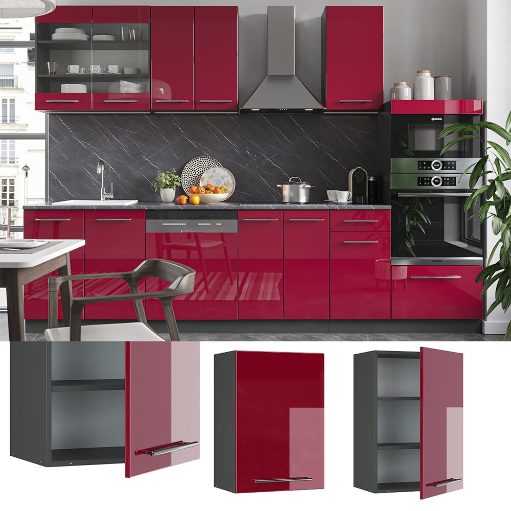 VICCO H&auml;ngeschrank 50 cm Bordeaux Hochglanz K&uuml;chenschrank H&auml;ngeschrank K&uuml;chenzeile Fame-Line - Bild 1
