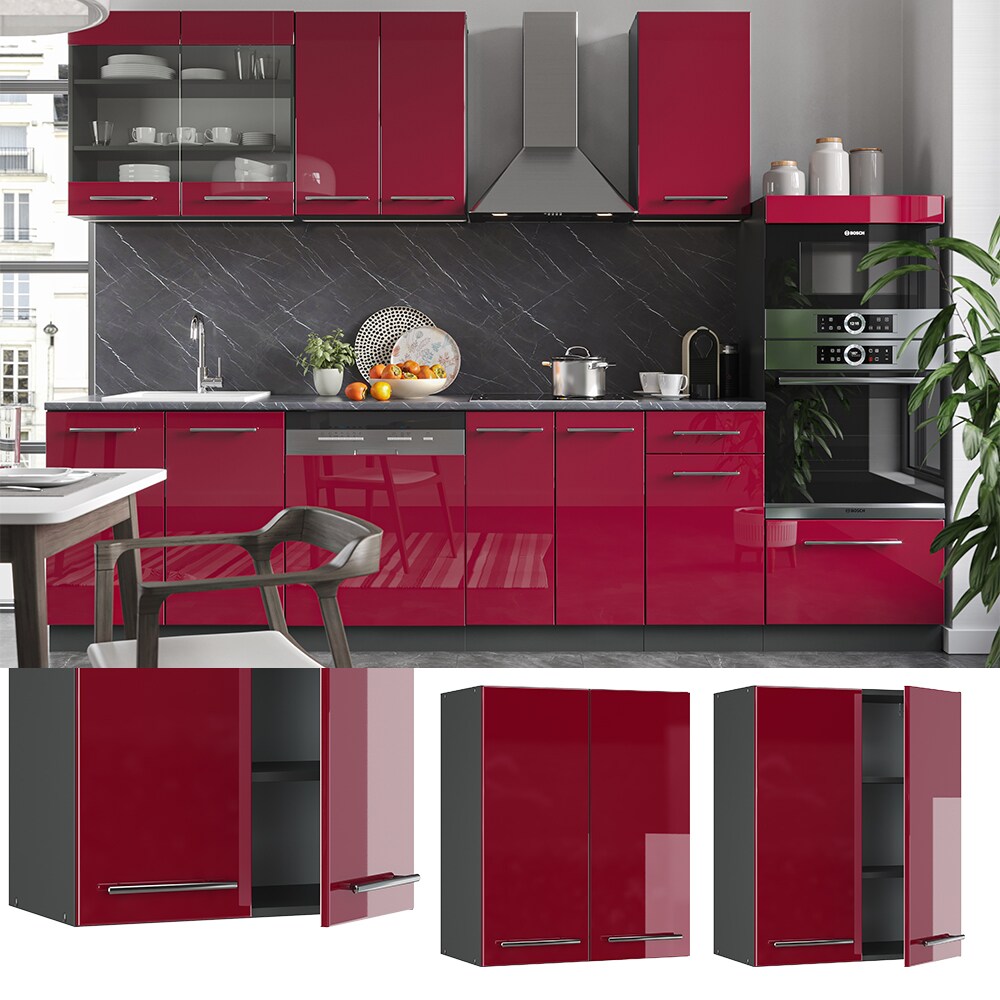 VICCO H&auml;ngeschrank 60 cm Bordeaux Hochglanz K&uuml;chenschrank H&auml;ngeschrank K&uuml;chenzeile Fame-Line - Bild 1