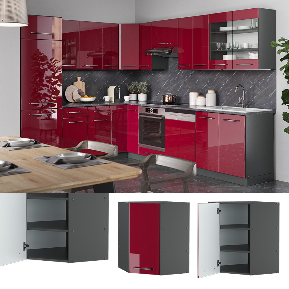 VICCO Eck Hängeschrank 57 cm Bordeaux Hochglanz Küchenschrank Hängeschrank Küchenzeile Fame-Line