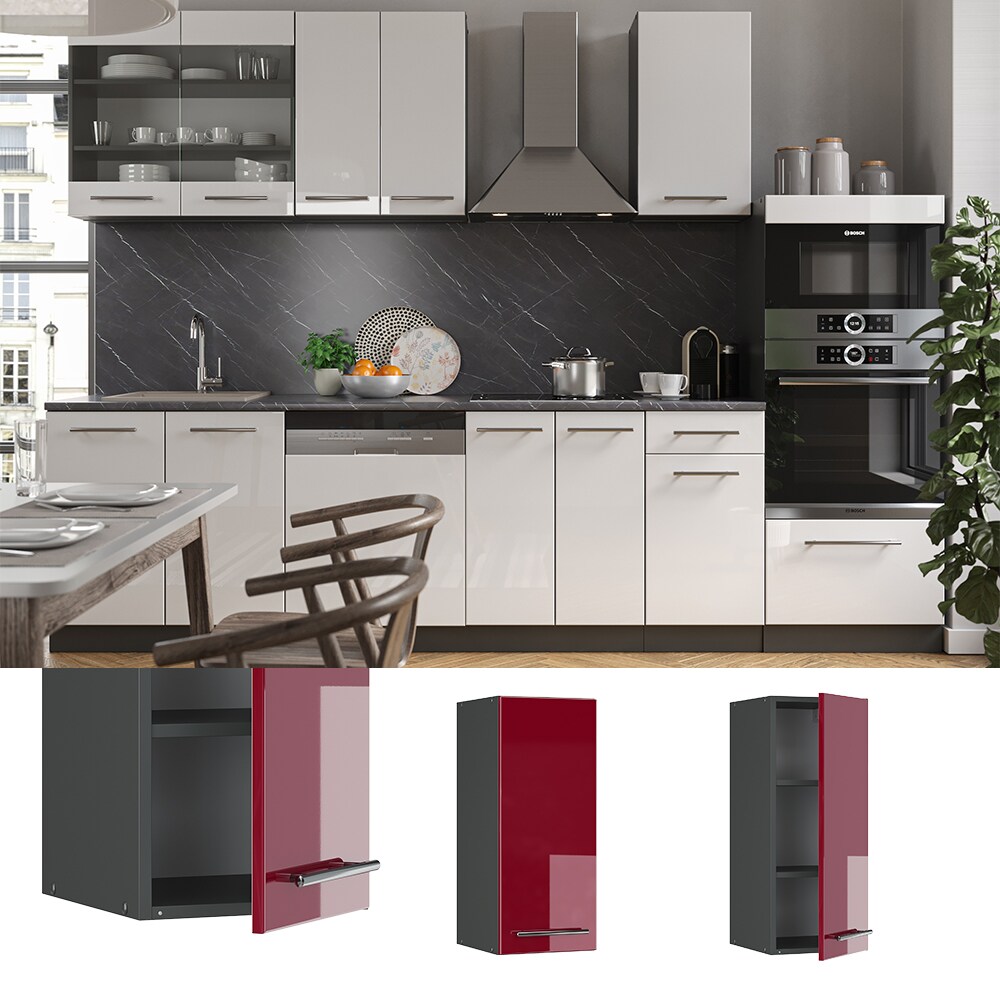 VICCO H&auml;ngeschrank 30 cm Bordeaux Hochglanz K&uuml;chenschrank Oberschrank K&uuml;chenzeile Fame-Line - Bild 1