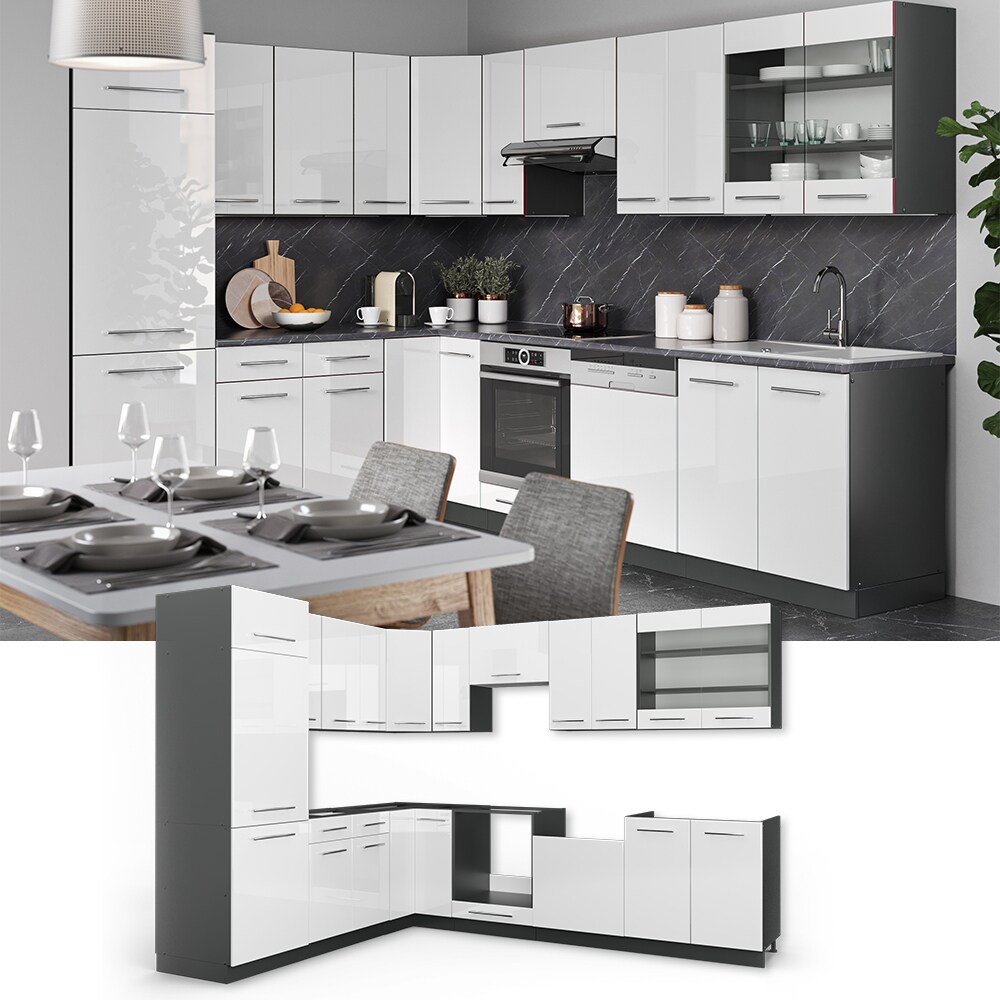 Vicco K&uuml;chenzeile Fame-Line Eckk&uuml;che Winkel K&uuml;che Einbau Wei&szlig; Hochglanz - Bild 1
