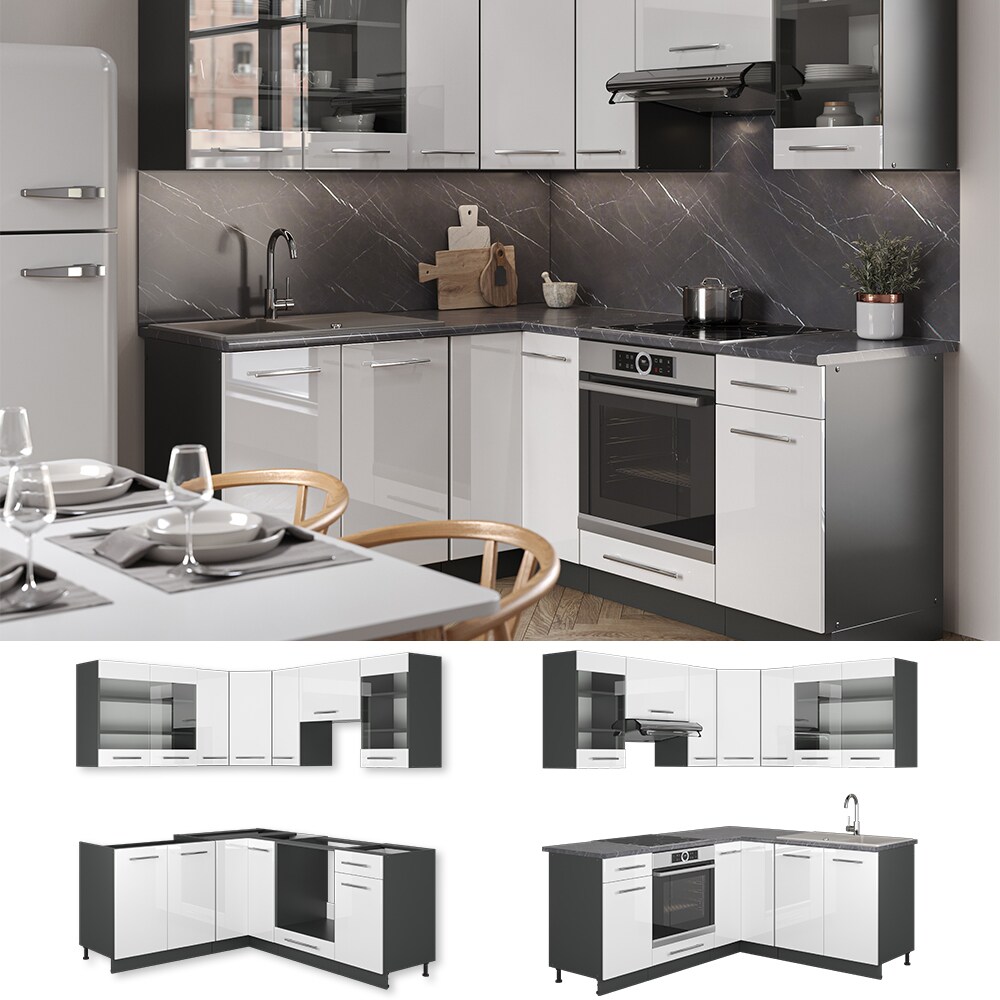 Vicco Eckk&uuml;che Fame-LINE K&uuml;chenzeile K&uuml;che 190cm Wei&szlig; Hochglanz - Bild 1