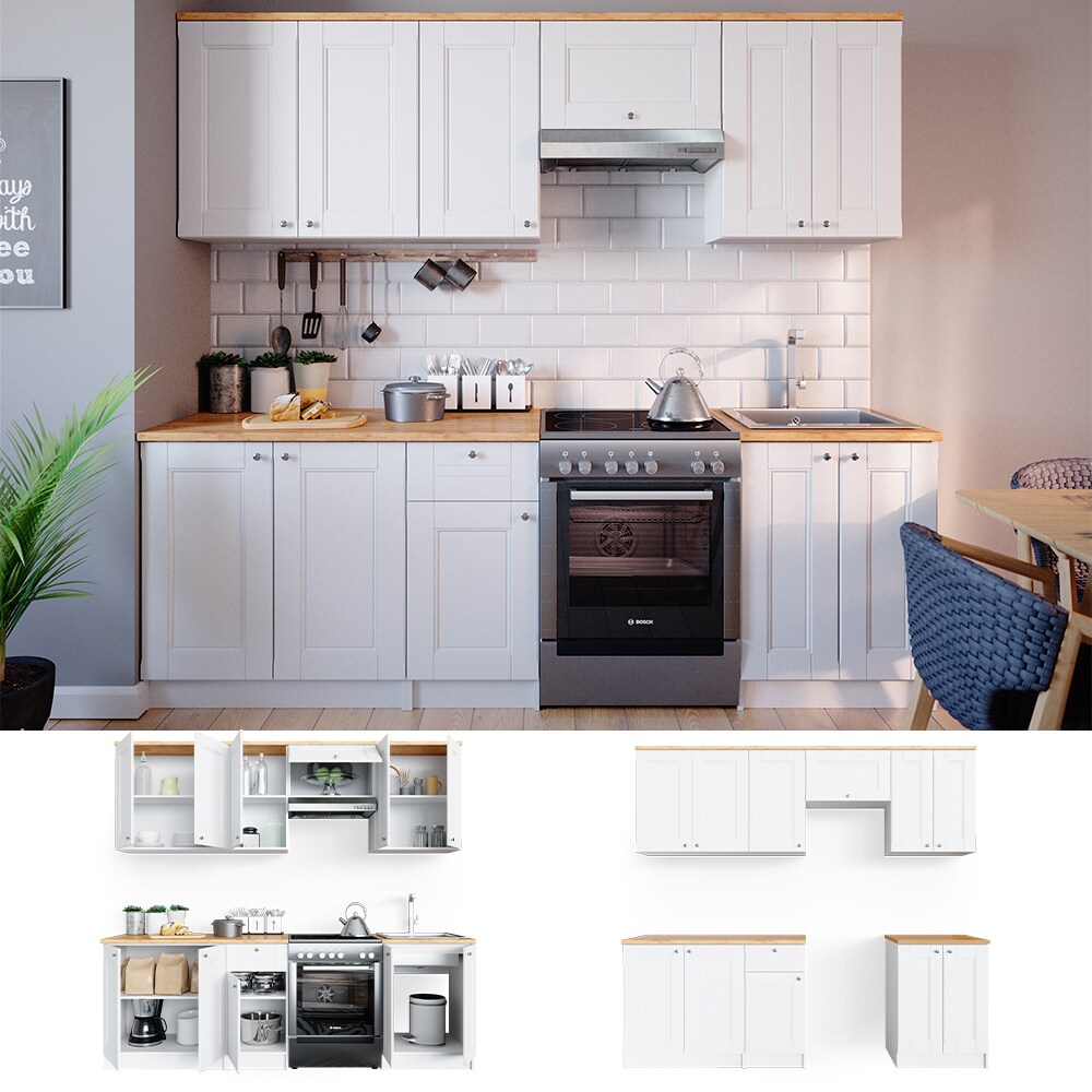 VICCO Küchenzeile Bergamo 240cm Landhaus Küche Einbauküche Küchenblock weiß | 04251421963689