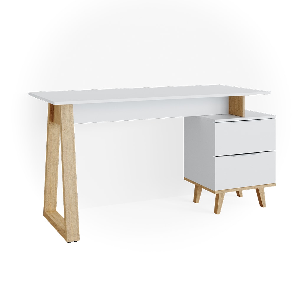 VICCO Schreibtisch Nautica Computertisch B&uuml;ro PC Arbeitszimmer wei&szlig; Eiche Skandi - Bild 1