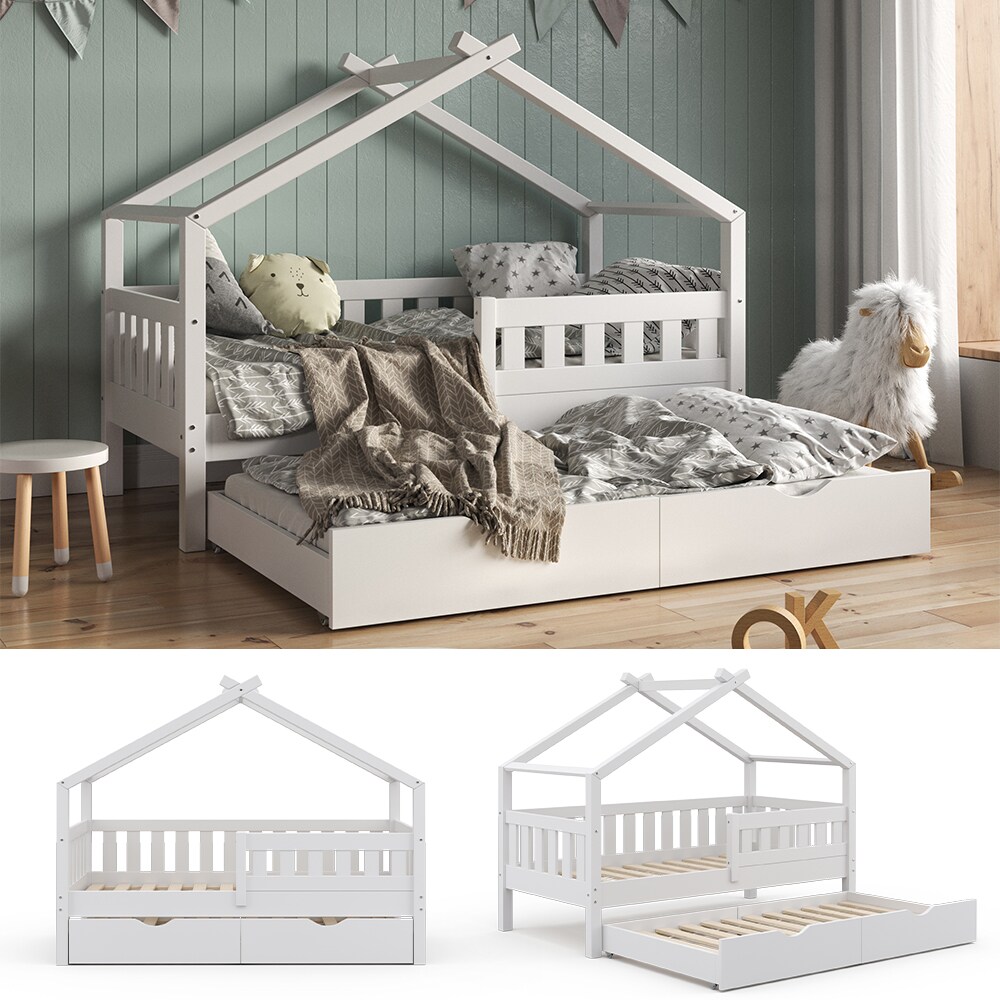 VitaliSpa Design Kinderbett 160x80 Babybett Hausbett Gästebett Lattenrost weiß