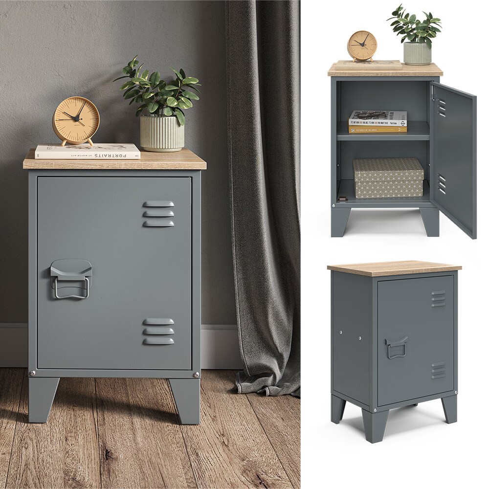 Vicco Nachttisch Beistelltisch Nachtschrank Urban Grau Nachtkommode T&uuml;r F&auml;cher - Bild 1