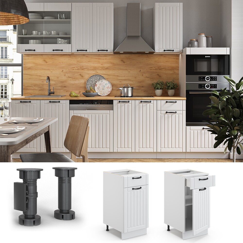 Vicco Schubunterschrank 40 cm FAME Line K&uuml;chenschrank K&uuml;chenzeile Landhaus Wei&szlig; - Bild 1