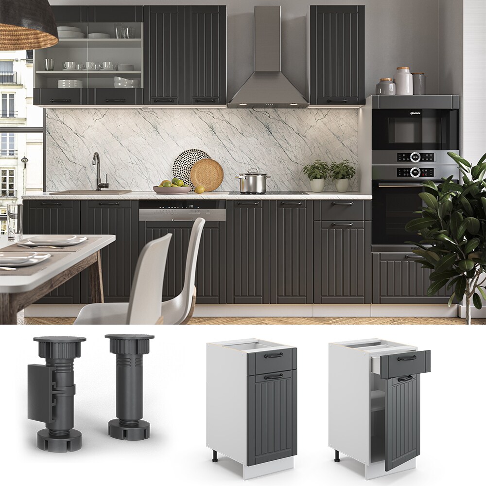 Vicco Schubunterschrank 40 cm FAME Line Küchenschrank Küchenzeile Landhaus Anthrazit