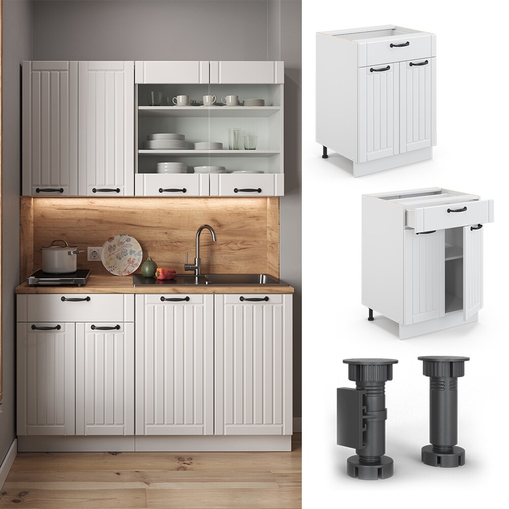 Vicco Schubunterschrank 60 cm FAME Line K&uuml;chenschrank K&uuml;chenzeile Landhaus Wei&szlig; - Bild 1