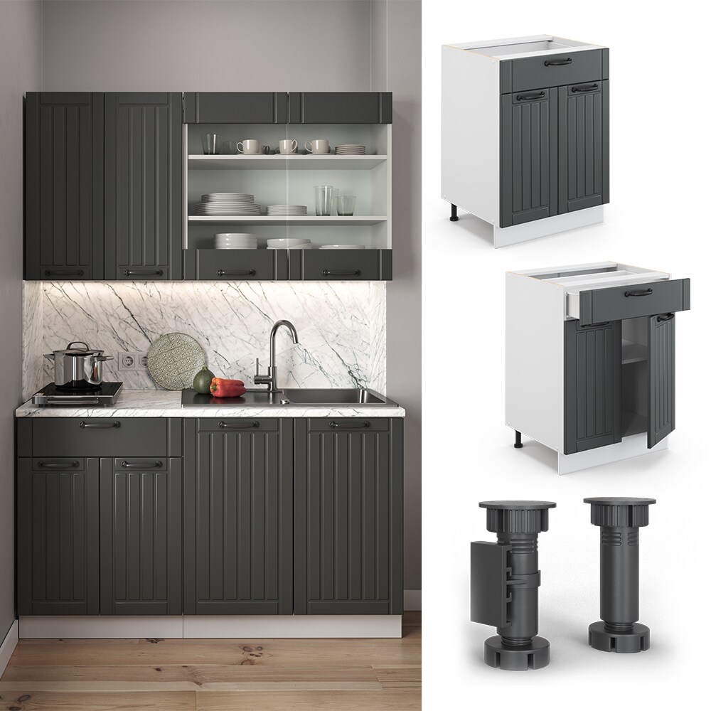 Vicco Schubunterschrank 60 cm FAME Line K&uuml;chenschrank K&uuml;chenzeile Landhaus Anthrazit - Bild 1