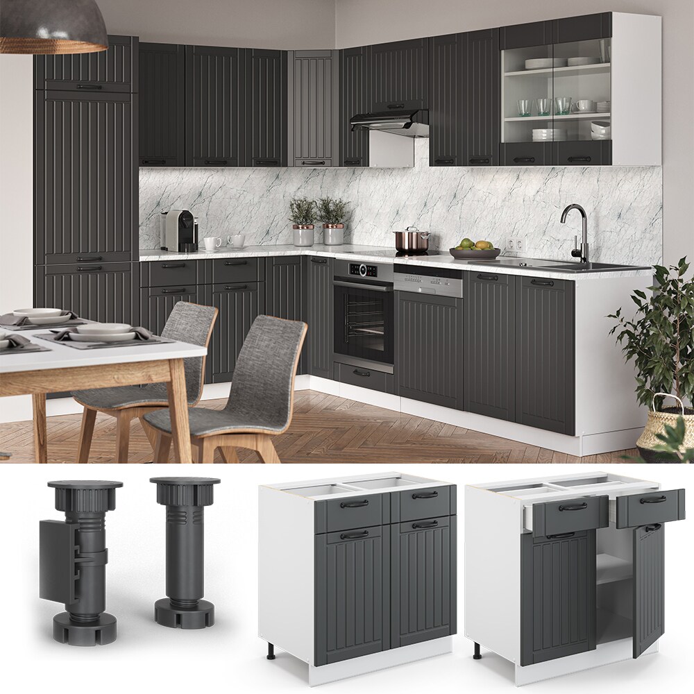 Vicco Schubunterschrank 80 cm FAME Line K&uuml;chenschrank K&uuml;chenzeile Landhaus Anthrazit - Bild 1