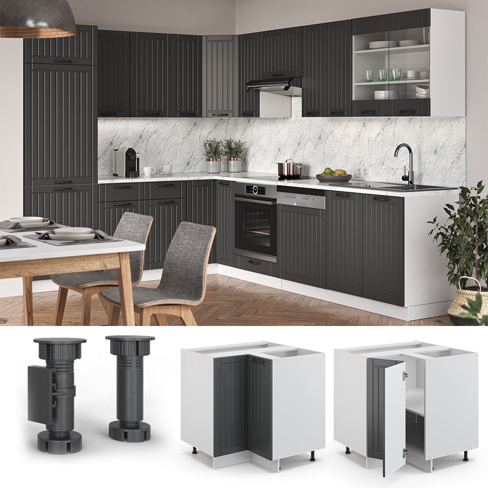 Vicco Eckunterschrank 87 cm FAME Line K&uuml;chenschrank K&uuml;chenzeile Landhaus Anthrazit - Bild 1