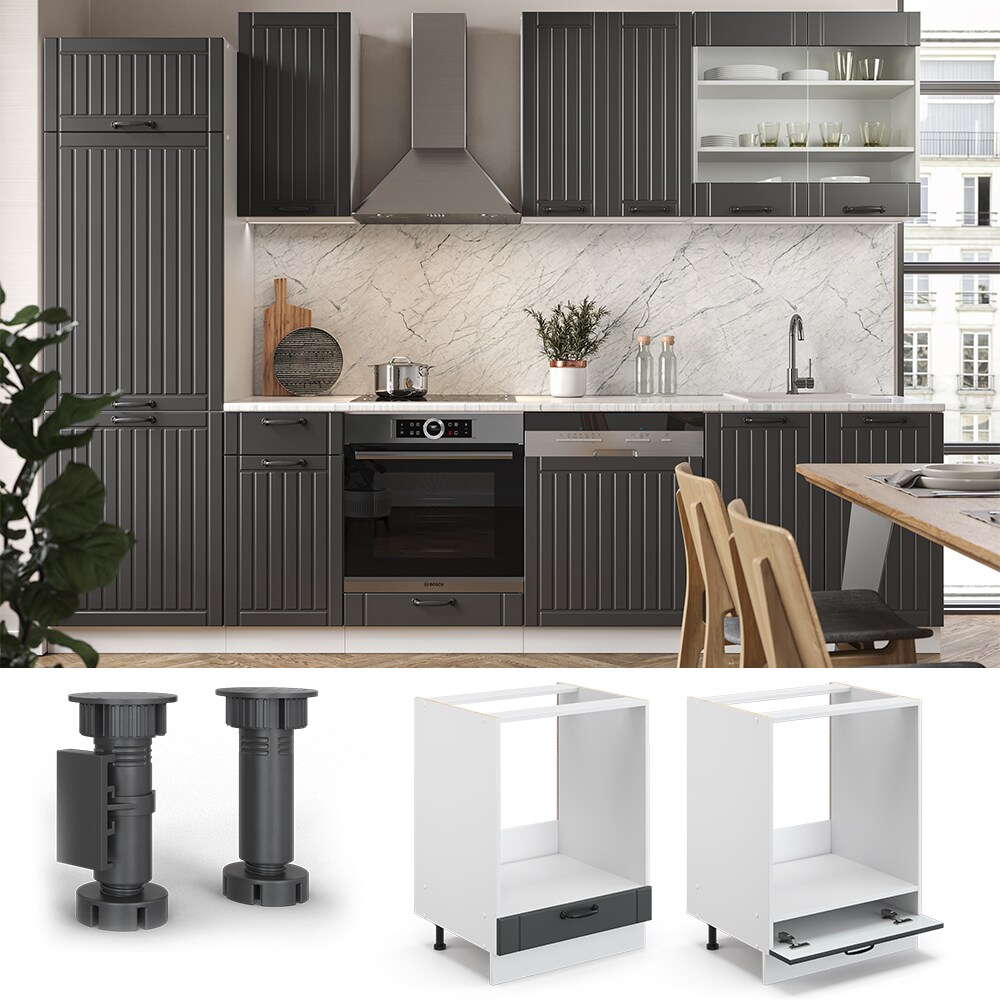 Vicco Herdumbauschrank 60 cm FAME Line K&uuml;chenschrank K&uuml;chenzeile Landhaus Anthrazit - Bild 1