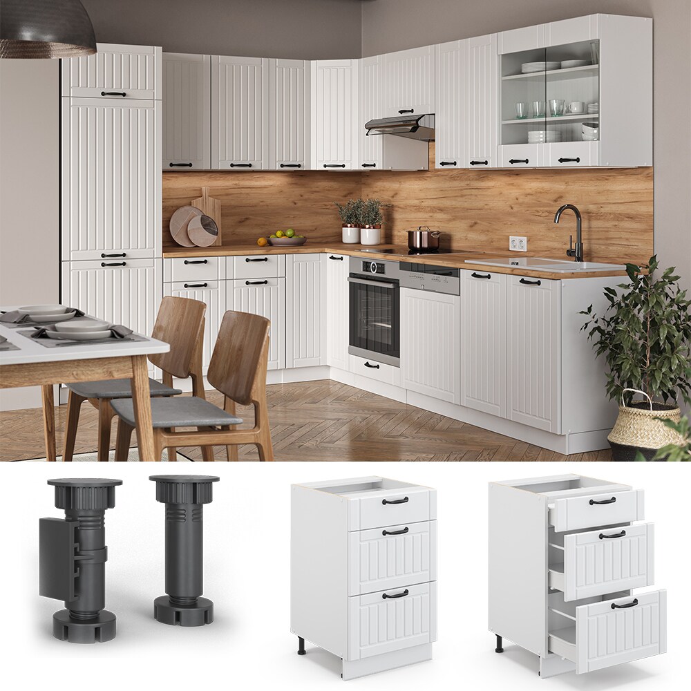 Vicco Schubunterschrank 50 cm FAME Line Küchenschrank Küchenzeile Landhaus Weiß