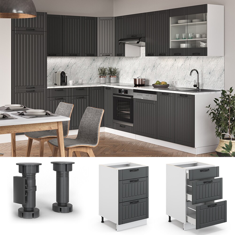 Vicco Schubunterschrank 50 cm FAME Line K&uuml;chenschrank K&uuml;chenzeile Landhaus Anthrazit - Bild 1