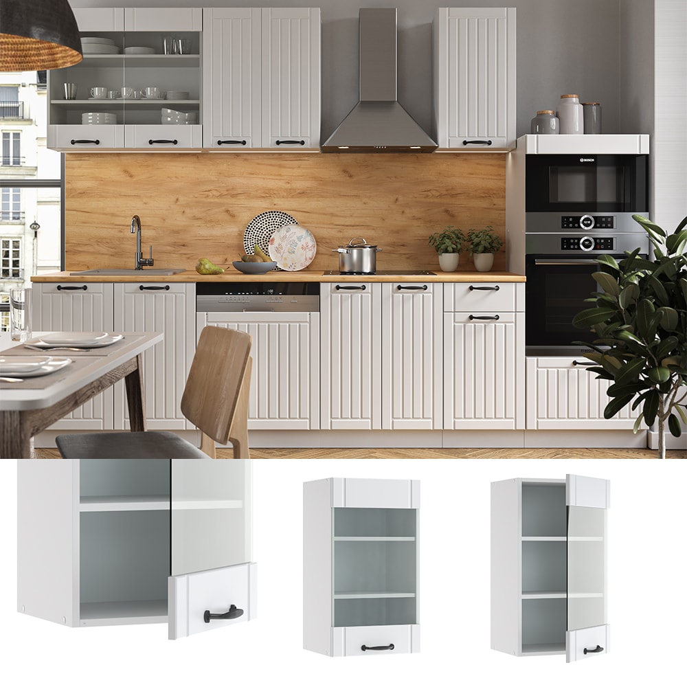 Vicco H&auml;ngeglasschrank 40 cm FAME Line K&uuml;chenschrank K&uuml;chenzeile Landhaus Wei&szlig; - Bild 1