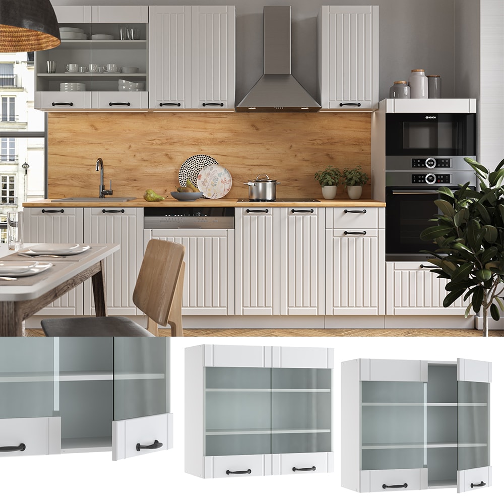 Vicco H&auml;ngeglasschrank 80 cm FAME Line K&uuml;chenschrank K&uuml;chenzeile Landhaus Wei&szlig; - Bild 1