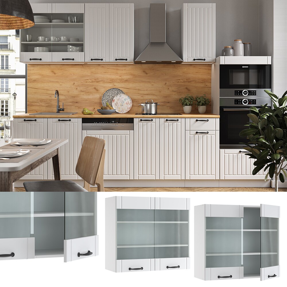 Vicco Hängeglasschrank 80 cm FAME Line Küchenschrank Küchenzeile Landhaus Weiß