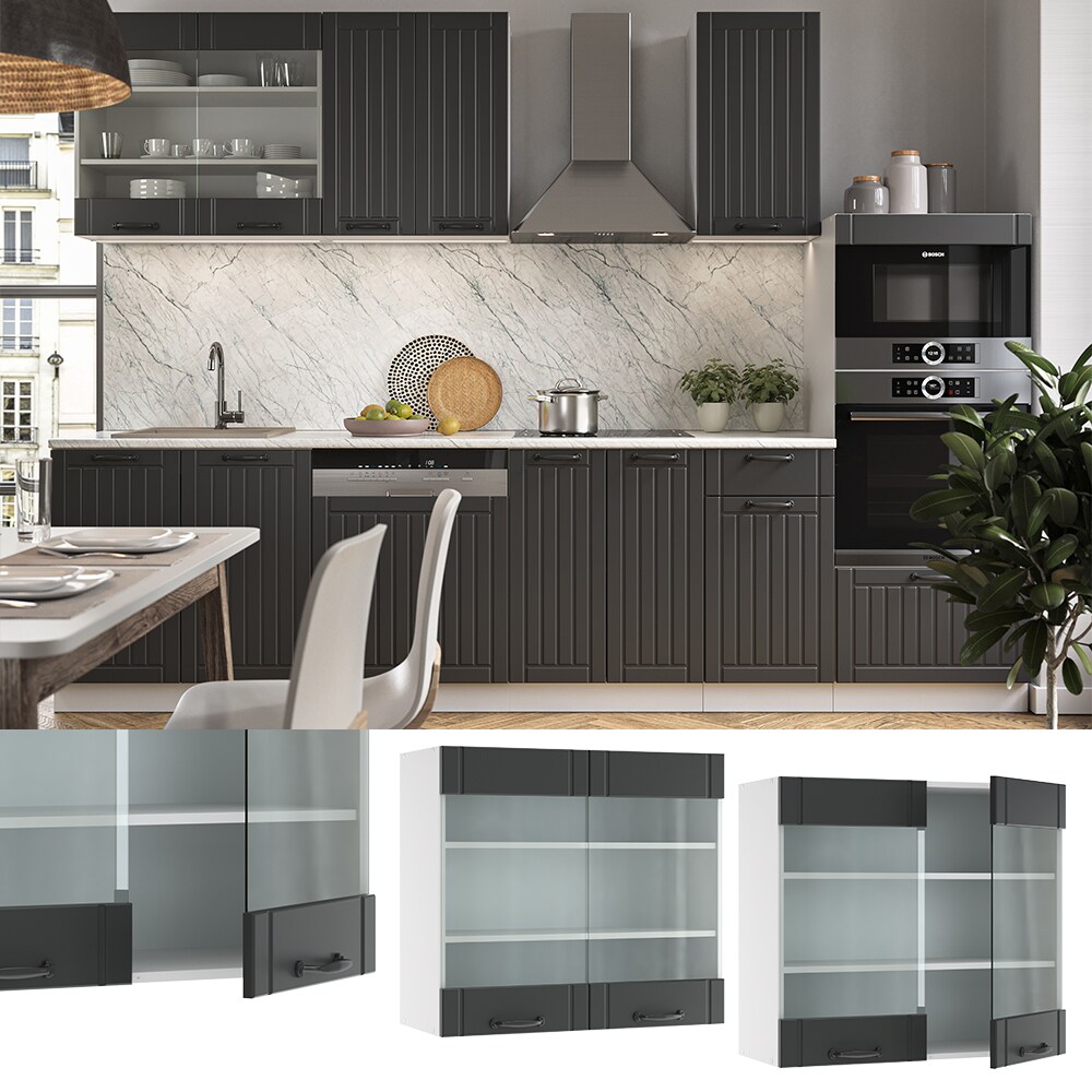 Vicco Hängeglasschrank 80 cm FAME Line Küchenschrank Küchenzeile Landhaus Anthrazit