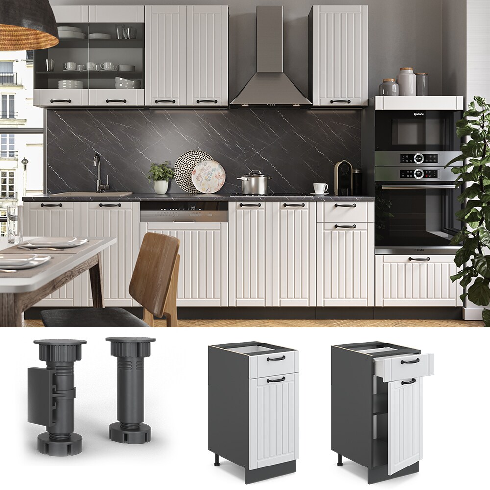 Vicco Schubunterschrank 40 cm FAME Line K&uuml;chenschrank K&uuml;chenzeile Landhaus Wei&szlig; Anthrazit - Bild 1