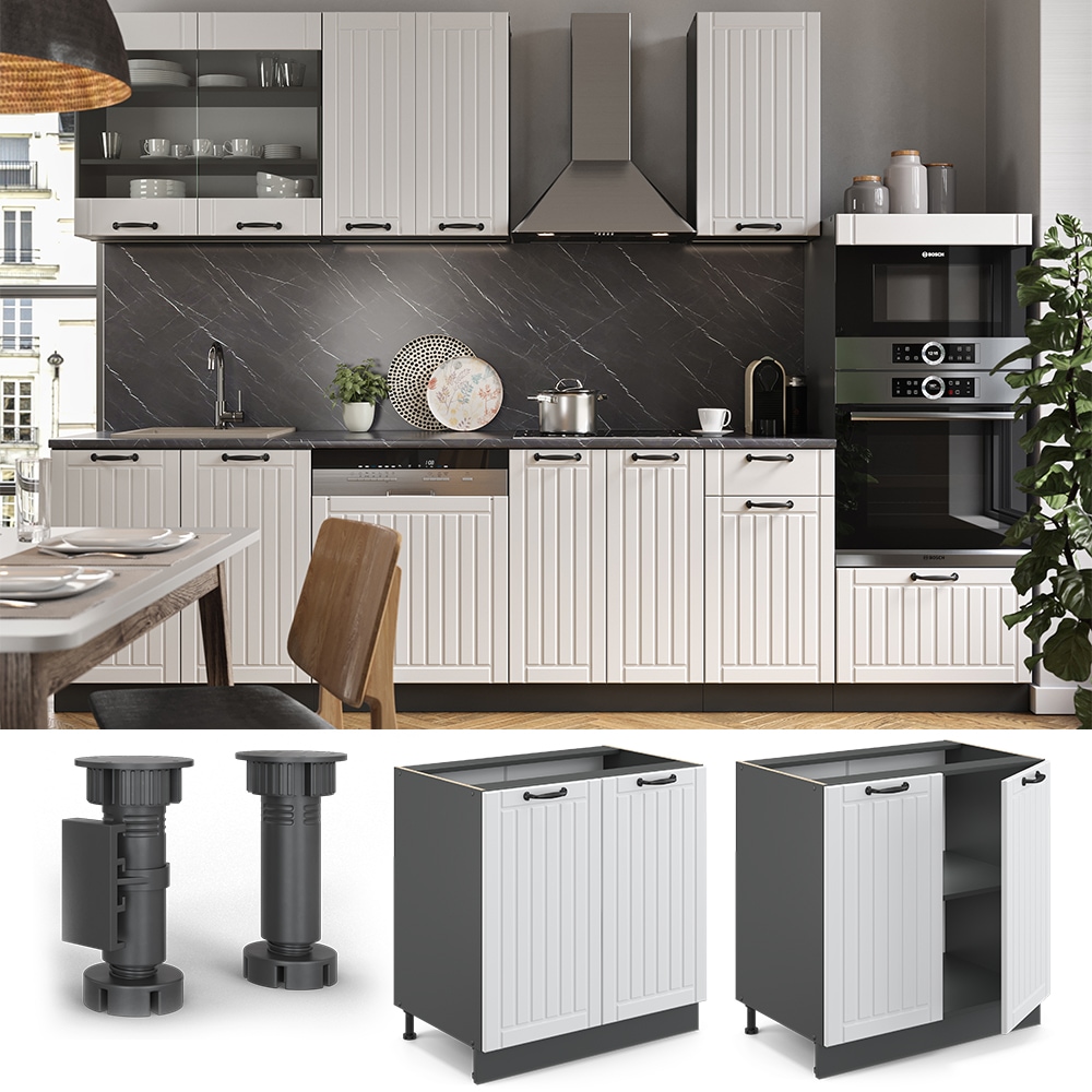 Vicco Unterschrank 80 cm FAME Line K&uuml;chenschrank K&uuml;chenzeile Landhaus Wei&szlig; Anthrazit - Bild 1