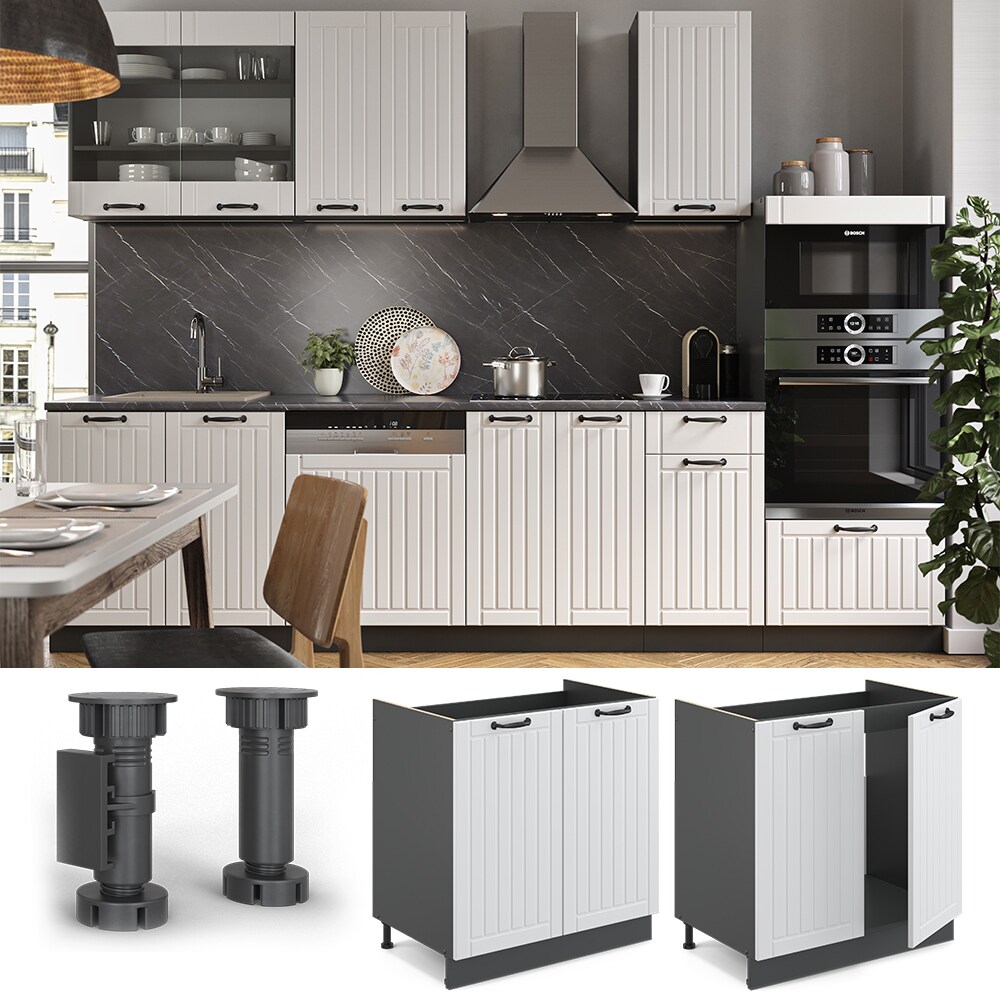 Vicco Sp&uuml;lenunterschrank 80 cm FAME Line K&uuml;chenschrank K&uuml;chenzeile Landhaus Wei&szlig; Anthrazit - Bild 1