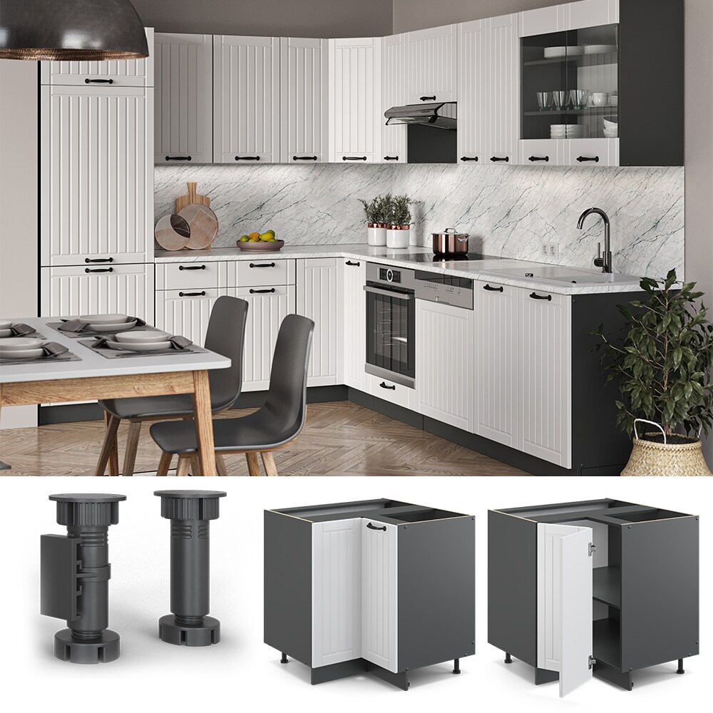Vicco Eckunterschrank 87 cm FAME Line K&uuml;chenschrank K&uuml;chenzeile Landhaus Wei&szlig; Anthrazit - Bild 1